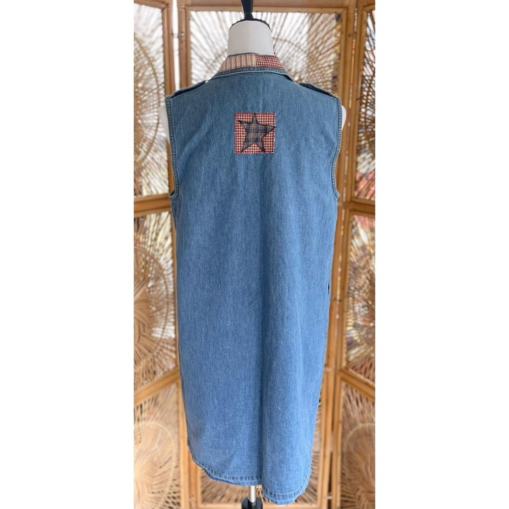 True Blue 90s Vintage Sleeveless Denim Jumper Dress Patchwork Country Stars - Picture 3 of 6